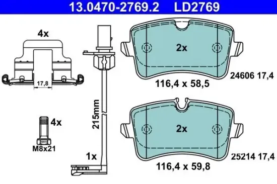 Bremsbelagsatz, Scheibenbremse Hinterachse ATE 13.0470-2769.2 Bild Bremsbelagsatz, Scheibenbremse Hinterachse ATE 13.0470-2769.2