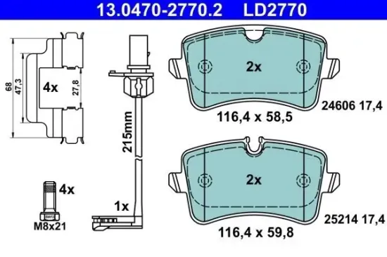 Bremsbelagsatz, Scheibenbremse Hinterachse ATE 13.0470-2770.2 Bild Bremsbelagsatz, Scheibenbremse Hinterachse ATE 13.0470-2770.2