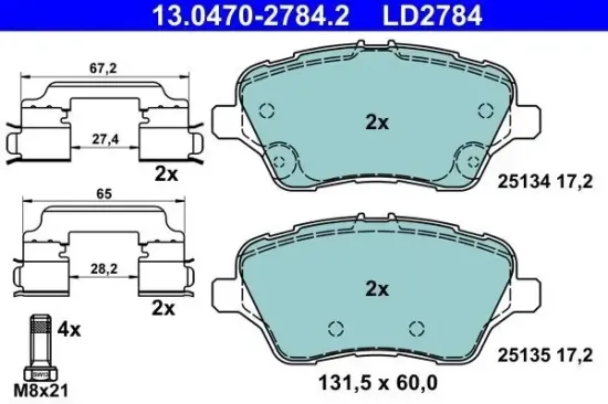 Bremsbelagsatz, Scheibenbremse Vorderachse ATE 13.0470-2784.2 Bild Bremsbelagsatz, Scheibenbremse Vorderachse ATE 13.0470-2784.2
