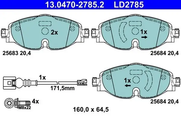 Bremsbelagsatz, Scheibenbremse ATE 13.0470-2785.2