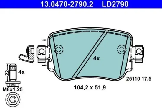 Bremsbelagsatz, Scheibenbremse Hinterachse ATE 13.0470-2790.2 Bild Bremsbelagsatz, Scheibenbremse Hinterachse ATE 13.0470-2790.2