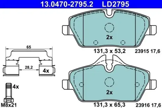 Bremsbelagsatz, Scheibenbremse Vorderachse ATE 13.0470-2795.2 Bild Bremsbelagsatz, Scheibenbremse Vorderachse ATE 13.0470-2795.2