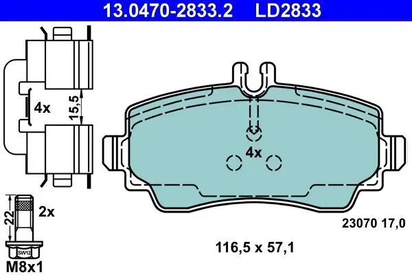 Bremsbelagsatz, Scheibenbremse ATE 13.0470-2833.2