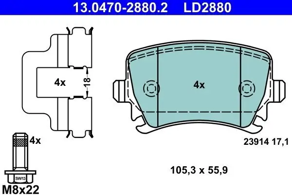 Bremsbelagsatz, Scheibenbremse ATE 13.0470-2880.2