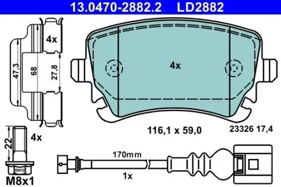 Bremsbelagsatz, Scheibenbremse ATE 13.0470-2882.2 Bild Bremsbelagsatz, Scheibenbremse ATE 13.0470-2882.2