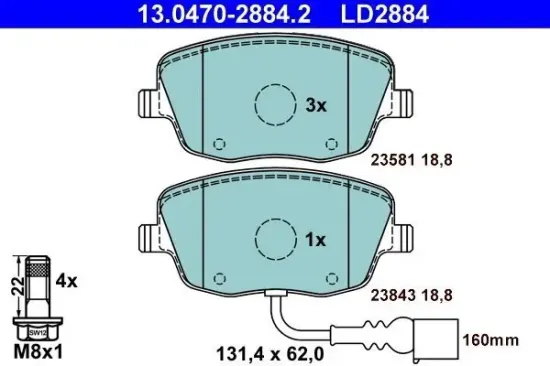 Bremsbelagsatz, Scheibenbremse ATE 13.0470-2884.2 Bild Bremsbelagsatz, Scheibenbremse ATE 13.0470-2884.2