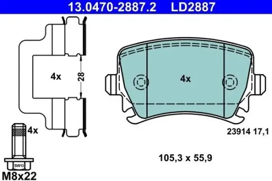 Bremsbelagsatz, Scheibenbremse ATE 13.0470-2887.2 Bild Bremsbelagsatz, Scheibenbremse ATE 13.0470-2887.2