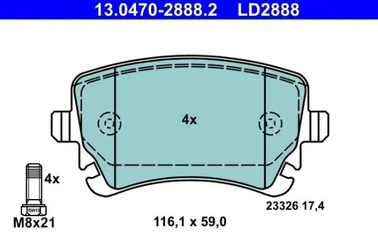 Bremsbelagsatz, Scheibenbremse Hinterachse ATE 13.0470-2888.2 Bild Bremsbelagsatz, Scheibenbremse Hinterachse ATE 13.0470-2888.2