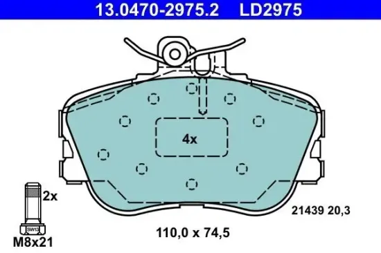 Bremsbelagsatz, Scheibenbremse ATE 13.0470-2975.2 Bild Bremsbelagsatz, Scheibenbremse ATE 13.0470-2975.2