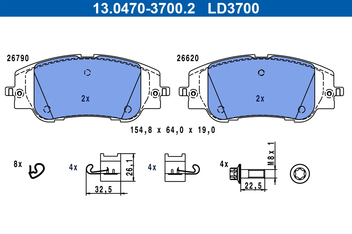 Bremsbelagsatz, Scheibenbremse Vorderachse ATE 13.0470-3700.2