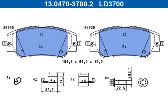 Bremsbelagsatz, Scheibenbremse Vorderachse ATE 13.0470-3700.2 Bild Bremsbelagsatz, Scheibenbremse Vorderachse ATE 13.0470-3700.2