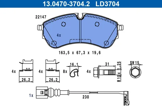 Bremsbelagsatz, Scheibenbremse Vorderachse ATE 13.0470-3704.2 Bild Bremsbelagsatz, Scheibenbremse Vorderachse ATE 13.0470-3704.2
