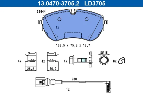 Bremsbelagsatz, Scheibenbremse Vorderachse ATE 13.0470-3705.2 Bild Bremsbelagsatz, Scheibenbremse Vorderachse ATE 13.0470-3705.2