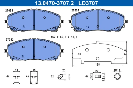 Bremsbelagsatz, Scheibenbremse Vorderachse ATE 13.0470-3707.2 Bild Bremsbelagsatz, Scheibenbremse Vorderachse ATE 13.0470-3707.2