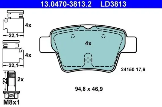 Bremsbelagsatz, Scheibenbremse ATE 13.0470-3813.2 Bild Bremsbelagsatz, Scheibenbremse ATE 13.0470-3813.2