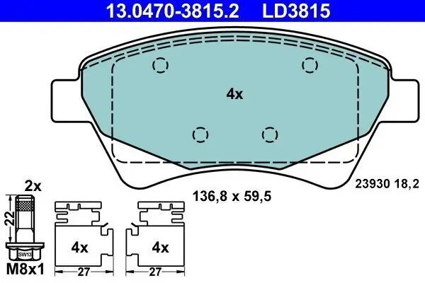 Bremsbelagsatz, Scheibenbremse Vorderachse ATE 13.0470-3815.2