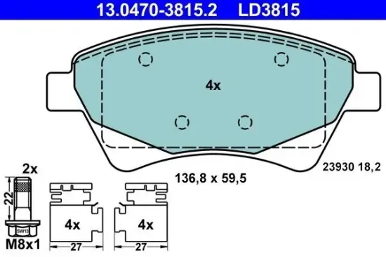 Bremsbelagsatz, Scheibenbremse Vorderachse ATE 13.0470-3815.2 Bild Bremsbelagsatz, Scheibenbremse Vorderachse ATE 13.0470-3815.2