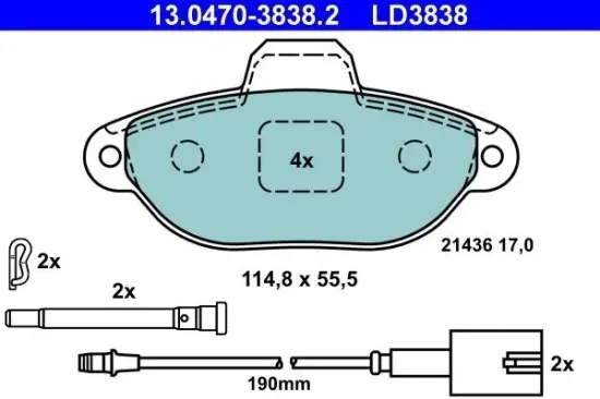 Bremsbelagsatz, Scheibenbremse ATE 13.0470-3838.2 Bild Bremsbelagsatz, Scheibenbremse ATE 13.0470-3838.2