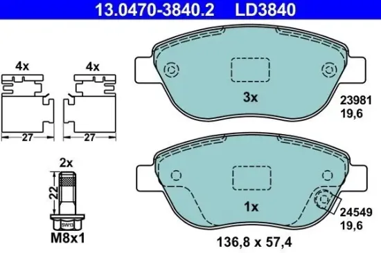 Bremsbelagsatz, Scheibenbremse ATE 13.0470-3840.2 Bild Bremsbelagsatz, Scheibenbremse ATE 13.0470-3840.2