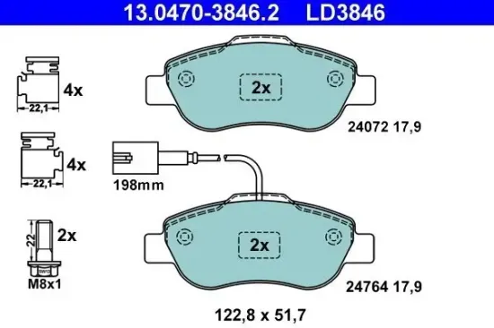 Bremsbelagsatz, Scheibenbremse ATE 13.0470-3846.2 Bild Bremsbelagsatz, Scheibenbremse ATE 13.0470-3846.2