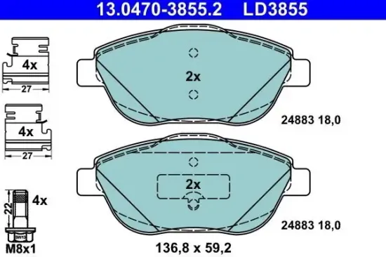 Bremsbelagsatz, Scheibenbremse ATE 13.0470-3855.2 Bild Bremsbelagsatz, Scheibenbremse ATE 13.0470-3855.2