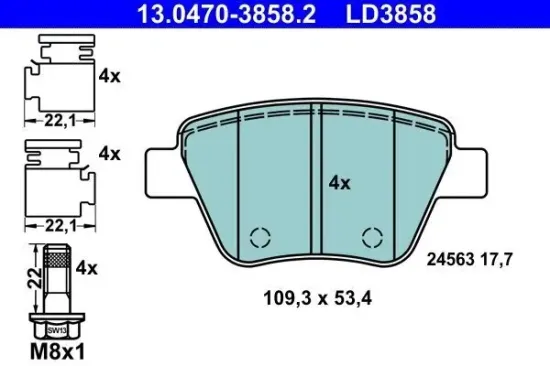 Bremsbelagsatz, Scheibenbremse ATE 13.0470-3858.2 Bild Bremsbelagsatz, Scheibenbremse ATE 13.0470-3858.2