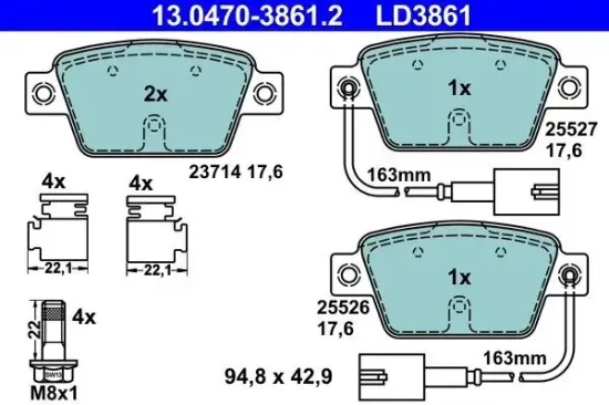 Bremsbelagsatz, Scheibenbremse ATE 13.0470-3861.2 Bild Bremsbelagsatz, Scheibenbremse ATE 13.0470-3861.2