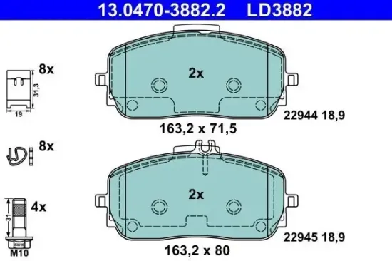 Bremsbelagsatz, Scheibenbremse ATE 13.0470-3882.2 Bild Bremsbelagsatz, Scheibenbremse ATE 13.0470-3882.2