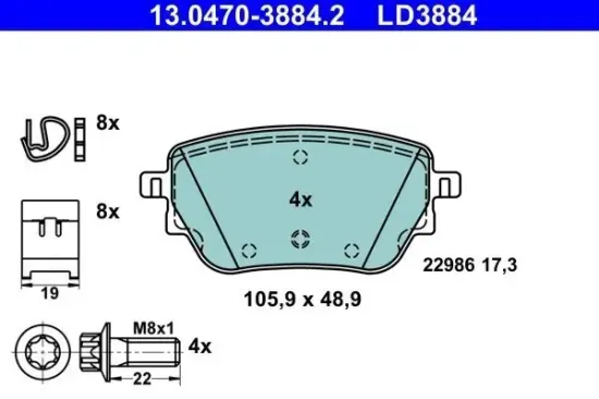 Bremsbelagsatz, Scheibenbremse ATE 13.0470-3884.2 Bild Bremsbelagsatz, Scheibenbremse ATE 13.0470-3884.2