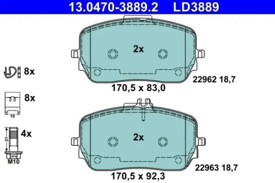 Bremsbelagsatz, Scheibenbremse ATE 13.0470-3889.2 Bild Bremsbelagsatz, Scheibenbremse ATE 13.0470-3889.2