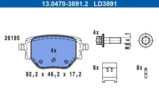 Bremsbelagsatz, Scheibenbremse ATE 13.0470-3891.2 Bild Bremsbelagsatz, Scheibenbremse ATE 13.0470-3891.2