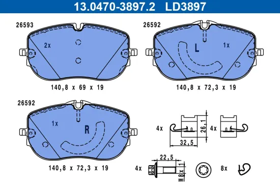 Bremsbelagsatz, Scheibenbremse Vorderachse ATE 13.0470-3897.2 Bild Bremsbelagsatz, Scheibenbremse Vorderachse ATE 13.0470-3897.2