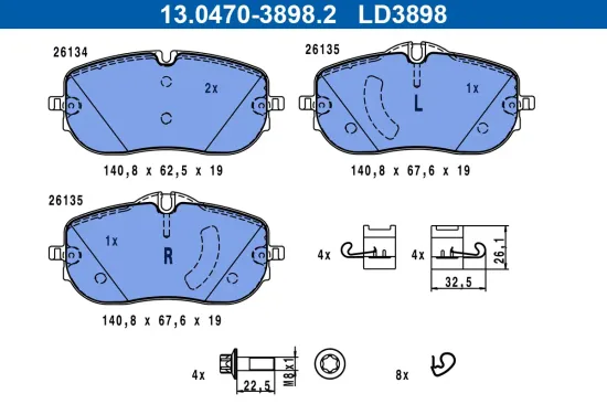 Bremsbelagsatz, Scheibenbremse Vorderachse ATE 13.0470-3898.2 Bild Bremsbelagsatz, Scheibenbremse Vorderachse ATE 13.0470-3898.2