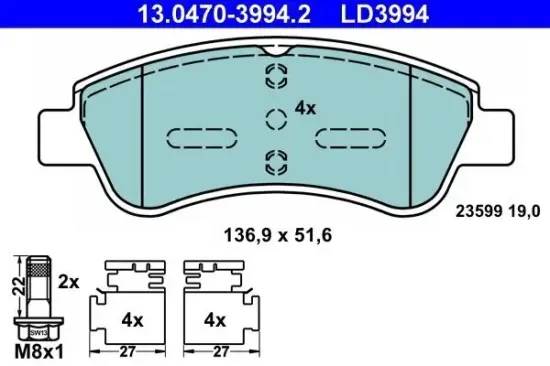 Bremsbelagsatz, Scheibenbremse ATE 13.0470-3994.2 Bild Bremsbelagsatz, Scheibenbremse ATE 13.0470-3994.2