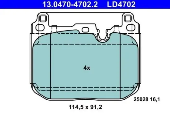 Bremsbelagsatz, Scheibenbremse Vorderachse ATE 13.0470-4702.2 Bild Bremsbelagsatz, Scheibenbremse Vorderachse ATE 13.0470-4702.2