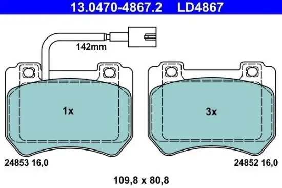 Bremsbelagsatz, Scheibenbremse Vorderachse ATE 13.0470-4867.2 Bild Bremsbelagsatz, Scheibenbremse Vorderachse ATE 13.0470-4867.2