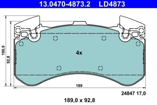 Bremsbelagsatz, Scheibenbremse Vorderachse ATE 13.0470-4873.2 Bild Bremsbelagsatz, Scheibenbremse Vorderachse ATE 13.0470-4873.2