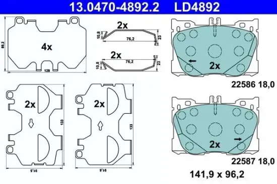 Bremsbelagsatz, Scheibenbremse ATE 13.0470-4892.2 Bild Bremsbelagsatz, Scheibenbremse ATE 13.0470-4892.2