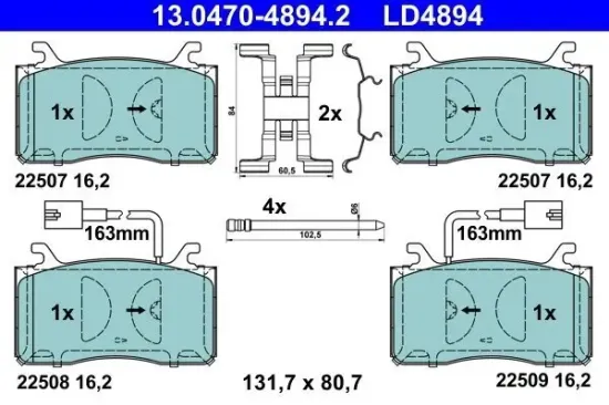 Bremsbelagsatz, Scheibenbremse Vorderachse ATE 13.0470-4894.2 Bild Bremsbelagsatz, Scheibenbremse Vorderachse ATE 13.0470-4894.2