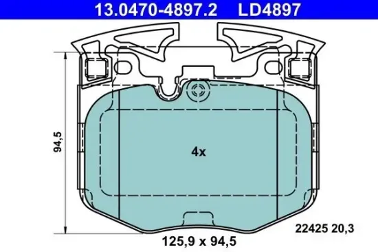 Bremsbelagsatz, Scheibenbremse Vorderachse ATE 13.0470-4897.2 Bild Bremsbelagsatz, Scheibenbremse Vorderachse ATE 13.0470-4897.2