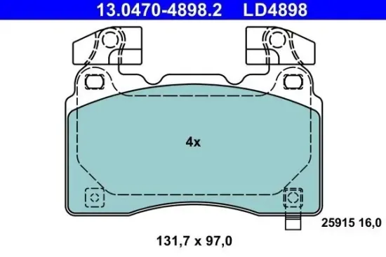 Bremsbelagsatz, Scheibenbremse Vorderachse ATE 13.0470-4898.2 Bild Bremsbelagsatz, Scheibenbremse Vorderachse ATE 13.0470-4898.2