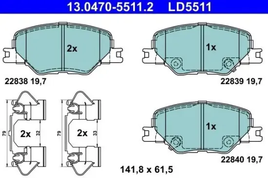Bremsbelagsatz, Scheibenbremse Vorderachse ATE 13.0470-5511.2 Bild Bremsbelagsatz, Scheibenbremse Vorderachse ATE 13.0470-5511.2