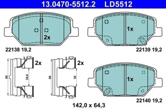 Bremsbelagsatz, Scheibenbremse Vorderachse ATE 13.0470-5512.2 Bild Bremsbelagsatz, Scheibenbremse Vorderachse ATE 13.0470-5512.2