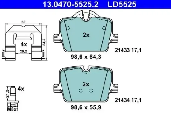 Bremsbelagsatz, Scheibenbremse Hinterachse ATE 13.0470-5525.2 Bild Bremsbelagsatz, Scheibenbremse Hinterachse ATE 13.0470-5525.2