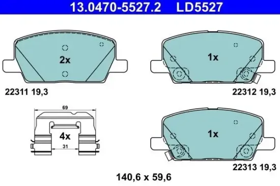 Bremsbelagsatz, Scheibenbremse Vorderachse ATE 13.0470-5527.2 Bild Bremsbelagsatz, Scheibenbremse Vorderachse ATE 13.0470-5527.2