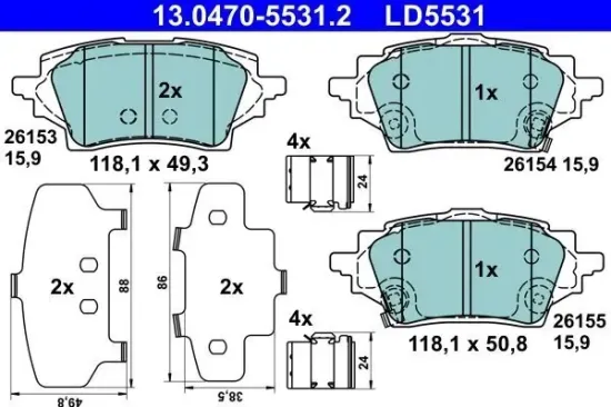 Bremsbelagsatz, Scheibenbremse Hinterachse ATE 13.0470-5531.2 Bild Bremsbelagsatz, Scheibenbremse Hinterachse ATE 13.0470-5531.2