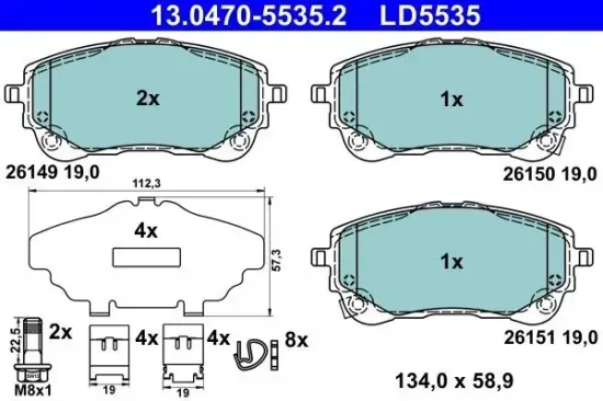 Bremsbelagsatz, Scheibenbremse Vorderachse ATE 13.0470-5535.2 Bild Bremsbelagsatz, Scheibenbremse Vorderachse ATE 13.0470-5535.2