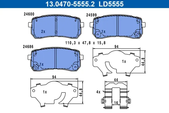 Bremsbelagsatz, Scheibenbremse ATE 13.0470-5555.2 Bild Bremsbelagsatz, Scheibenbremse ATE 13.0470-5555.2