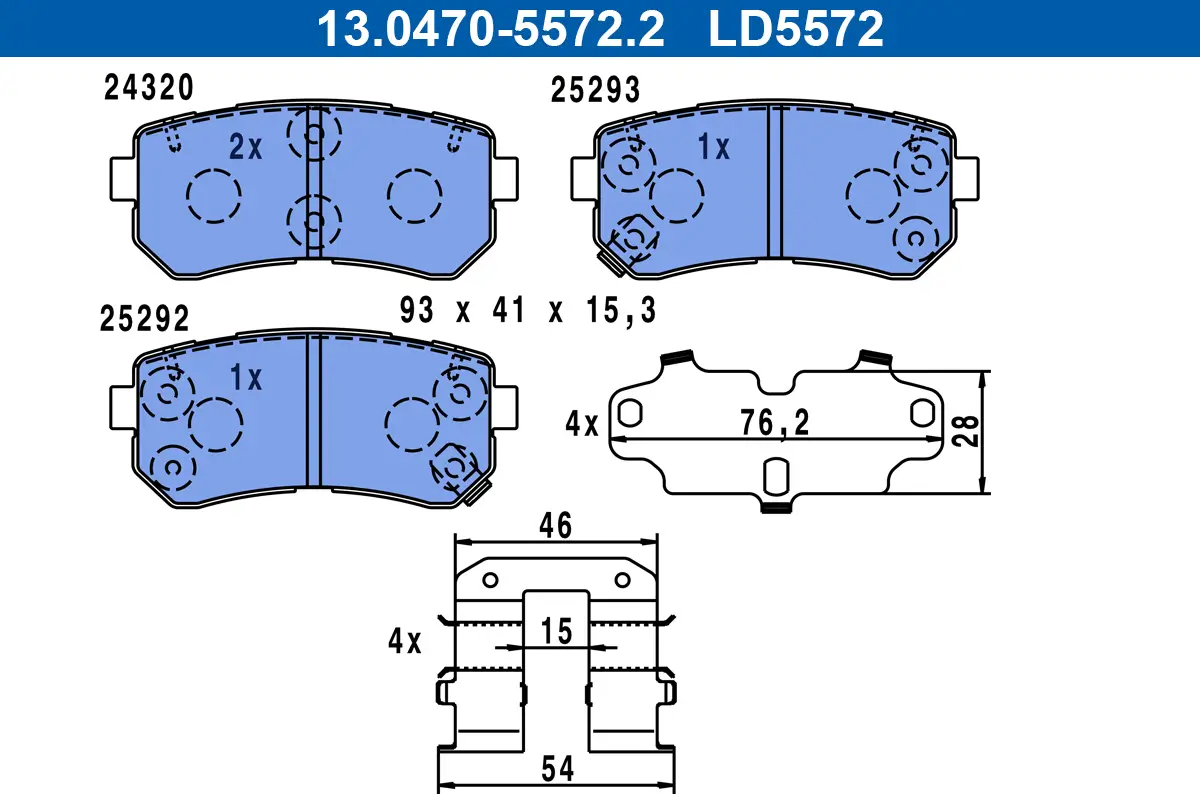 Bremsbelagsatz, Scheibenbremse Hinterachse ATE 13.0470-5572.2