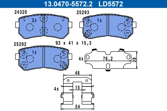 Bremsbelagsatz, Scheibenbremse Hinterachse ATE 13.0470-5572.2 Bild Bremsbelagsatz, Scheibenbremse Hinterachse ATE 13.0470-5572.2
